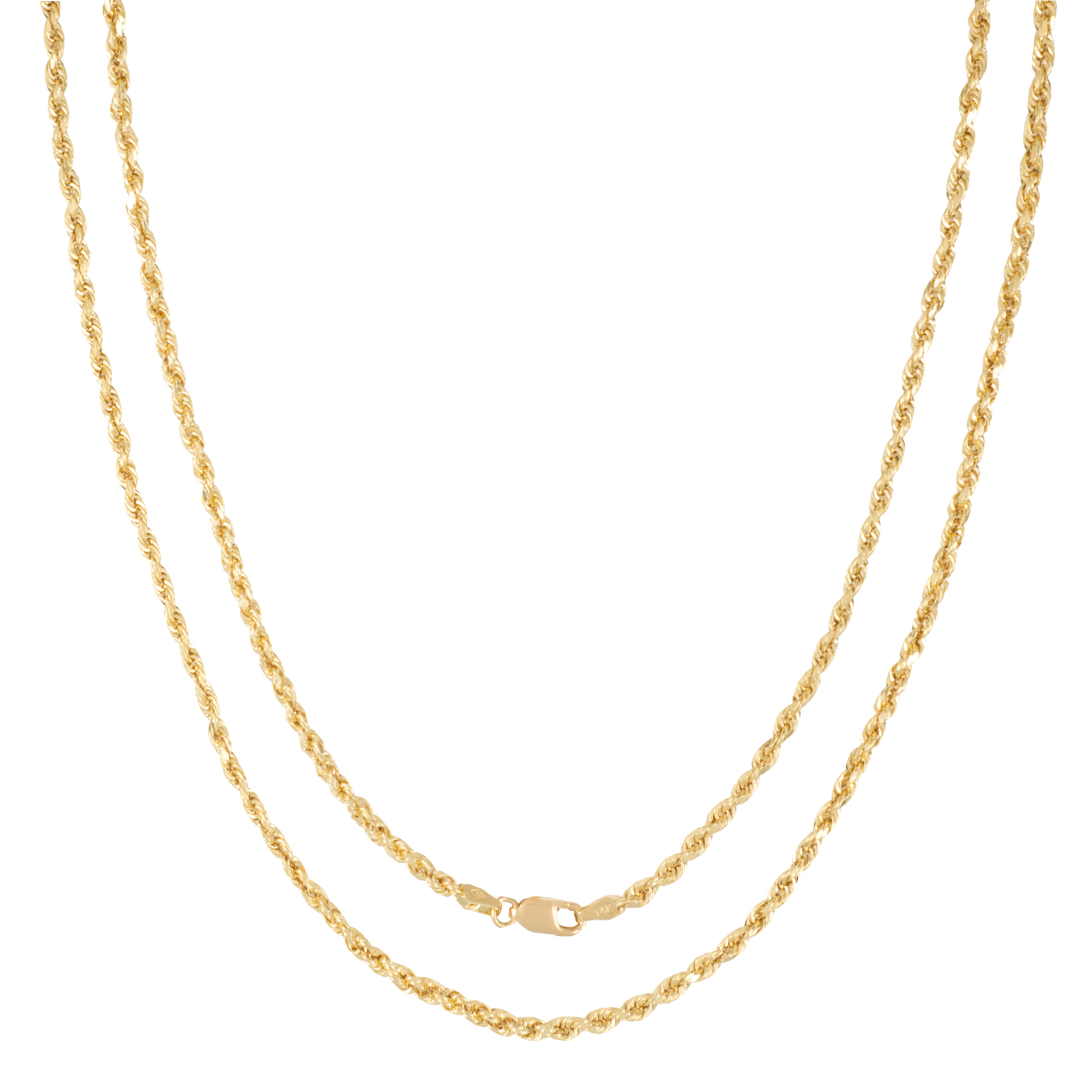 14K Gold 2MM 3MM 4MM 5MM Rope Chain Necklace or Bracelet for